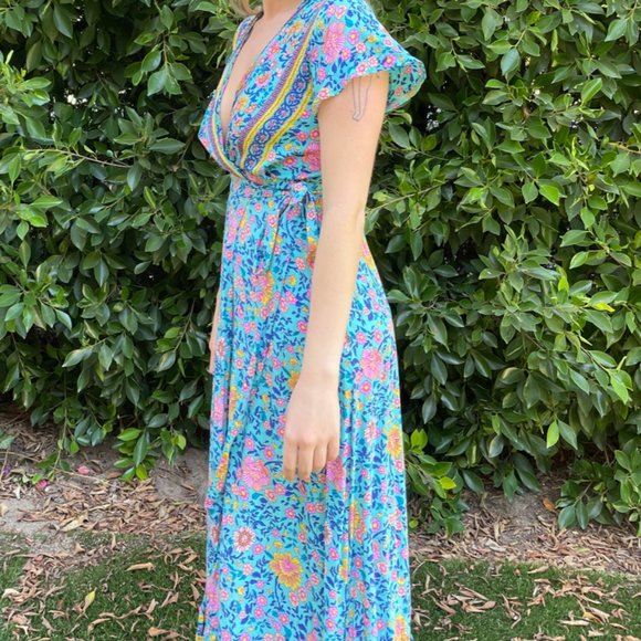 SOLD Bright Floral Maxi Wrap Dress Size S - Picture 2 of 4